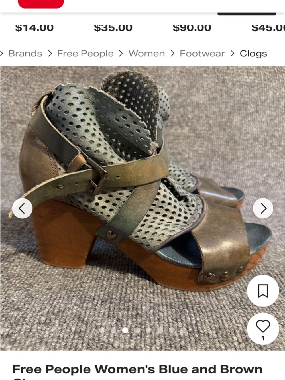 Free People Olive Green and Teal Perforated Leather Mules - Picture 2 of 3